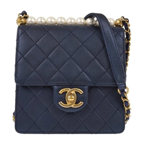 Chanel Metallic Blue Lambskin Single Flap Shoulder Bag - Picture 1 of 7